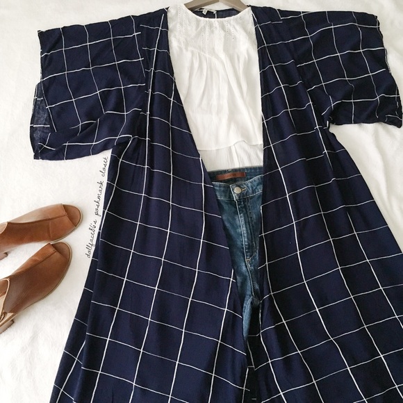 sensemill Sweaters - Long Blue+ White Kimono Cardigan / Maxi Dress